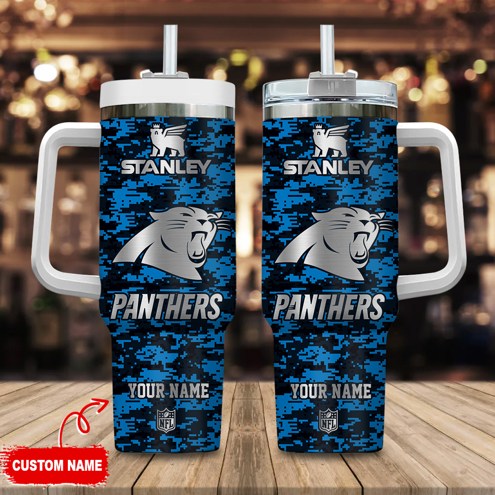 Carolina Panthers NFL Camouflage Silver Logo Custom Stanley Cup 40 oz 30 oz Tumbler With HandleTVC2301111