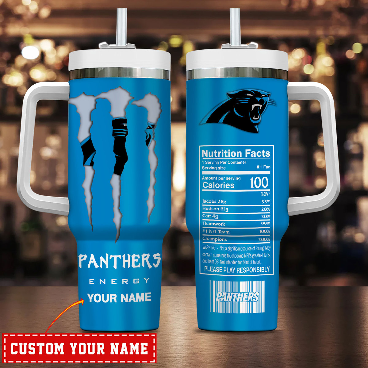 Carolina Panthers NFL Energy Nutrition Facts Custom Stanley Cup 40 oz 30 oz Tumbler With HandleTVC230172