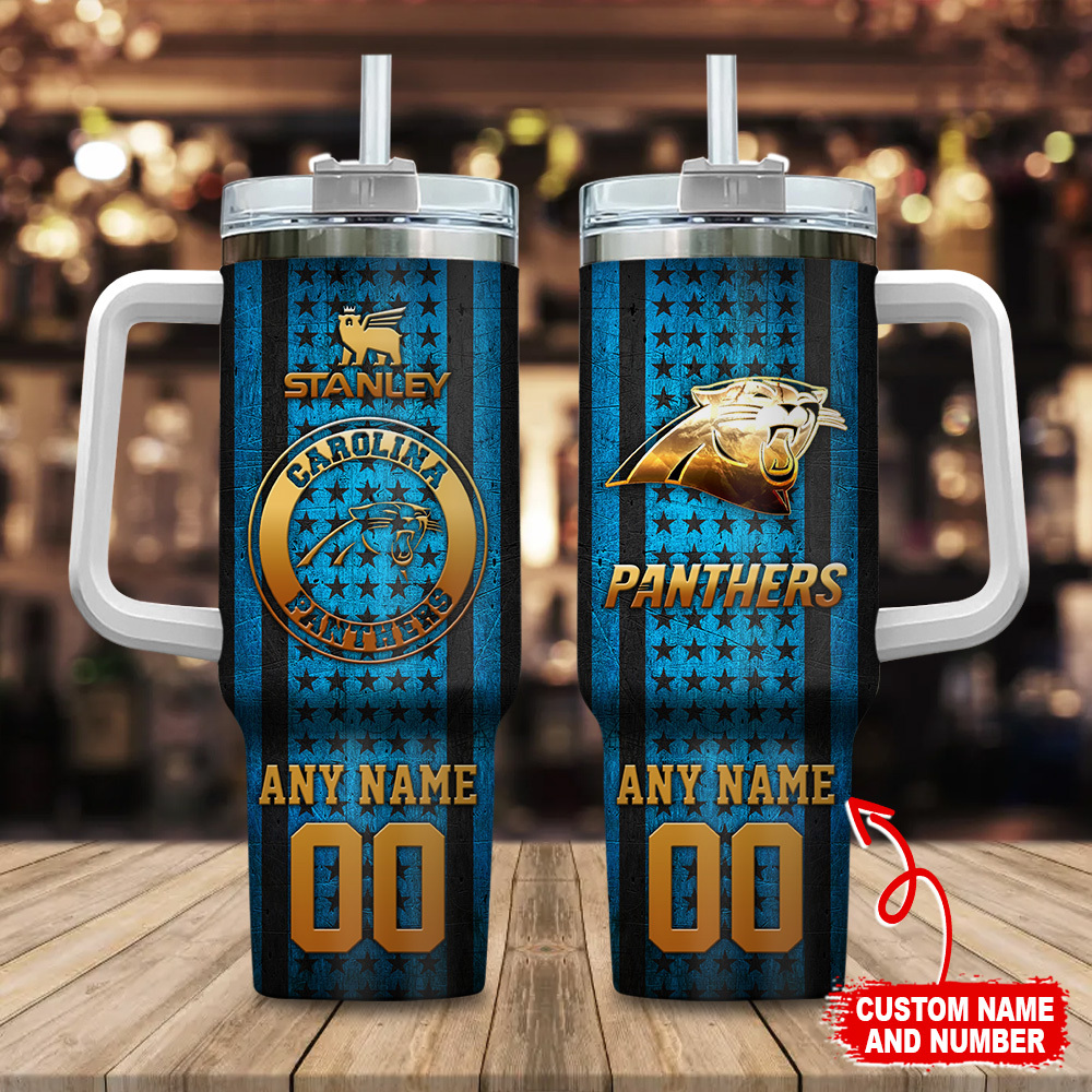Carolina Panthers NFL Golden Logos US Flag Custom Stanley Cup 40 oz 30 oz Tumbler With HandleTVC230180