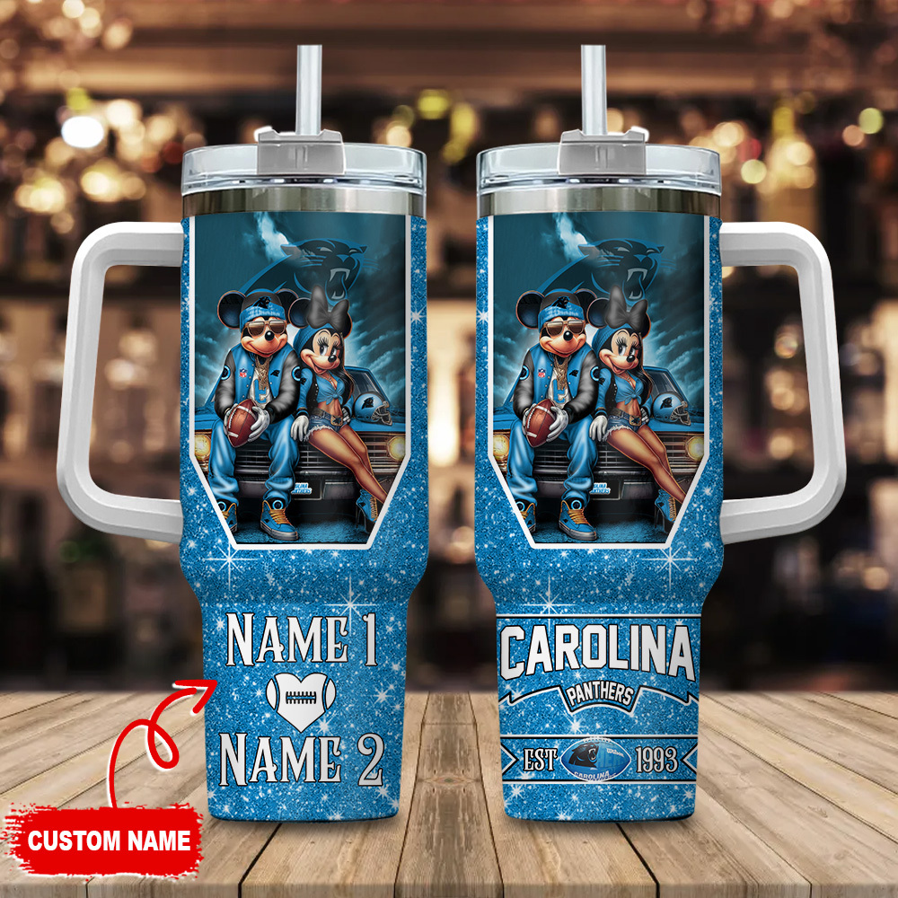 Carolina Panthers NFL Mickey And Minnie Couple Custom Stanley Cup 40 oz 30 oz Tumbler With HandleTVC230187