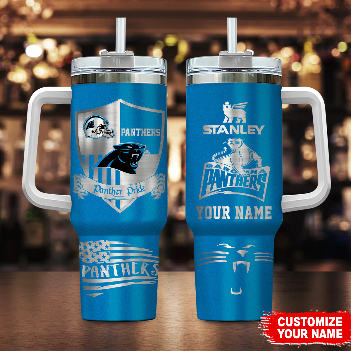Carolina Panthers NFL Silver Logo Custom Stanley Cup 40 oz 30 oz Tumbler With HandleTVC2301106
