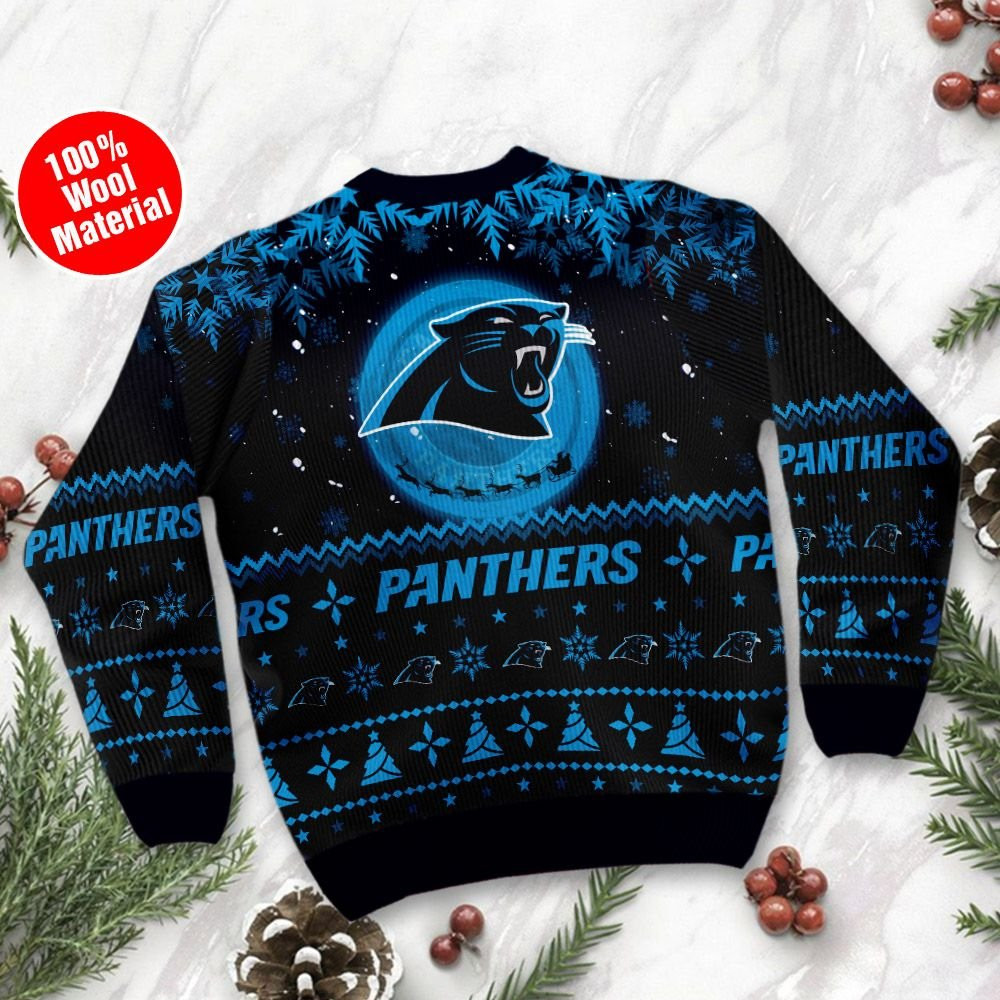 Carolina Panthers Santa Claus In The Moon Ugly Christmas Sweater Adult 3D Funny Matching for family - Image 3