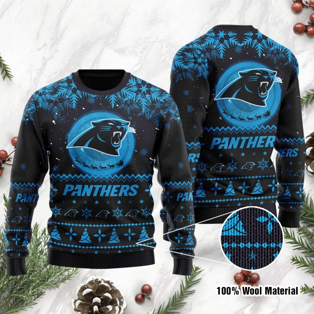 Carolina Panthers Santa Claus In The Moon Ugly Christmas Sweater Adult 3D Funny Matching for family