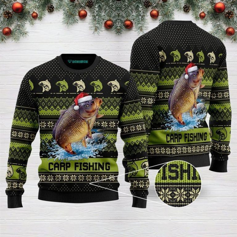 Carp Fishing For Ugly Christmas Sweater Adult 3D Funny Matching for family