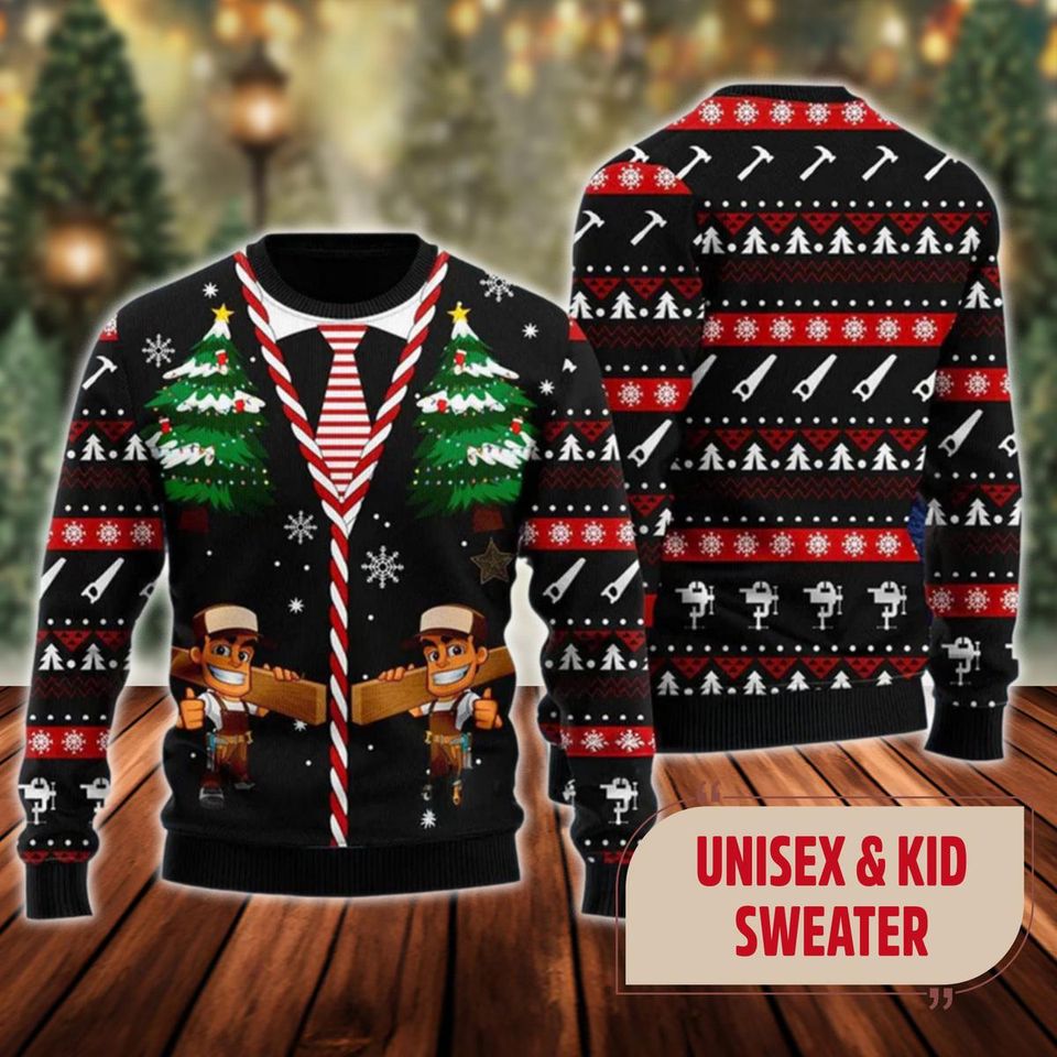 Carpenter With Thumbs Up  Ugly Christmas Sweater, Christmas Carpenter Xmas Sweatshirt