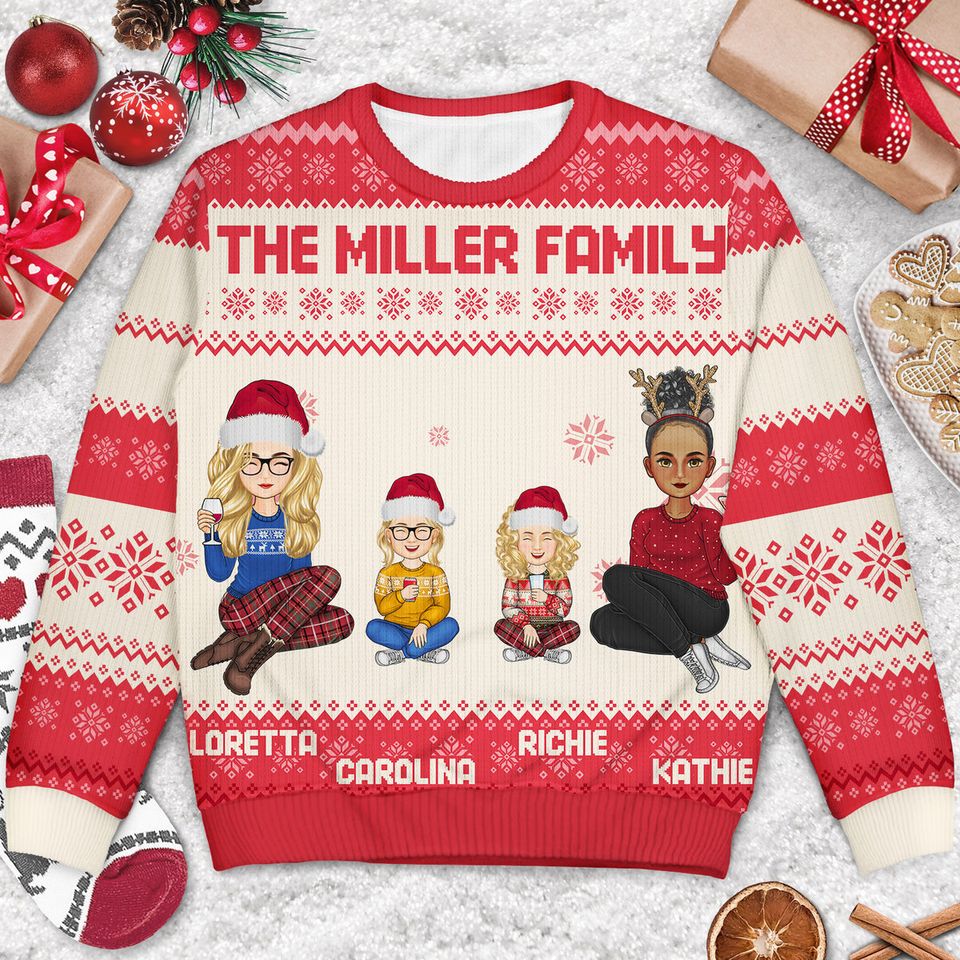 Cartoon Style - Christmas Gift For Family, Friends - Personalized Unisex Ugly Sweatshirt - Image 3