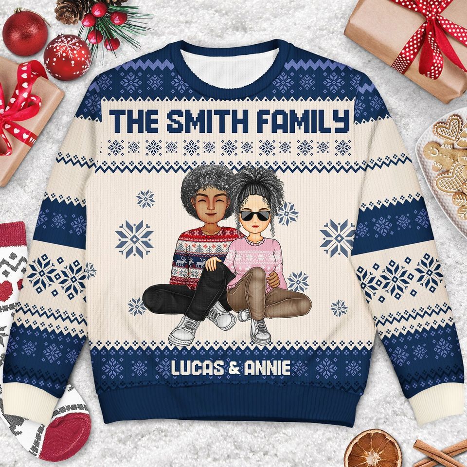 Cartoon Style Couple - Christmas Gift For Spouse, Husband, Wife - Personalized Unisex Ugly Sweater - Image 3