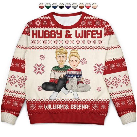 Cartoon Style Couple - Christmas Gift For Spouse, Husband, Wife - Personalized Unisex Ugly Sweater - Image 4