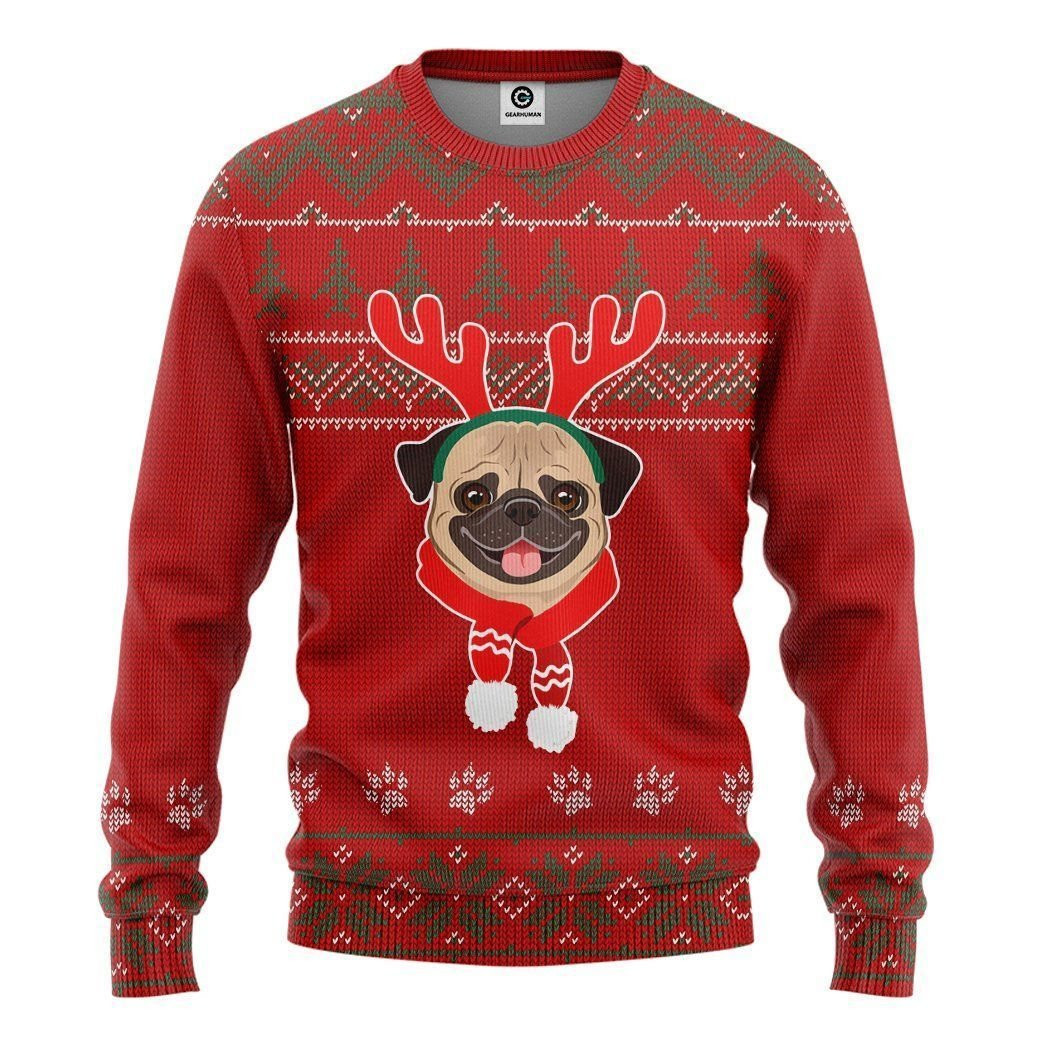 Casespring Christmas Pug Dog Ugly Christmas Sweater Adult 3D Funny Matching for family