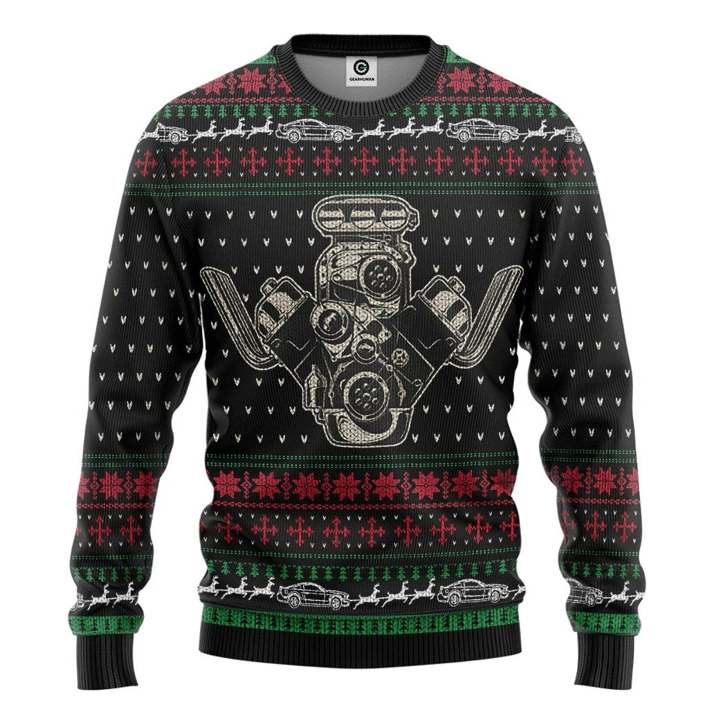 Casespring Drag Racing Ugly Christmas Sweater Adult 3D Funny Matching for family