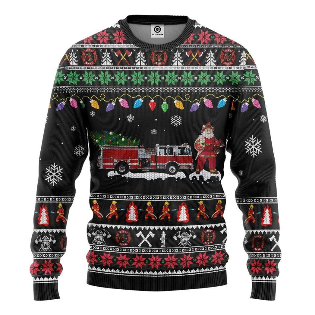 Casespring Firefighter Santa Ugly Christmas Sweater Adult 3D Funny Matching for family