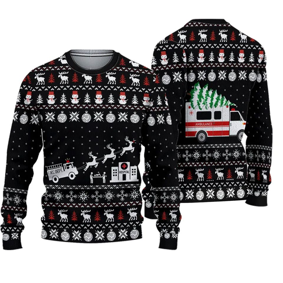 Casespring Paramedic Hospital Ambulance 3D Ugly Christmas Sweater