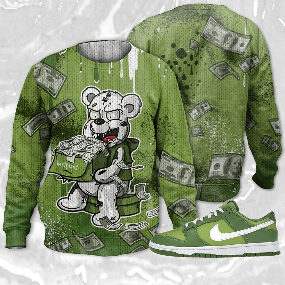 Cash Money 3D Splash Paint Ugly Sweater Match Dunk Low Chlorophyll