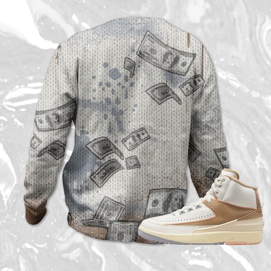 Cash Money 3D Splash Paint Ugly Sweater Match Jordan 2 Craft - Image 8