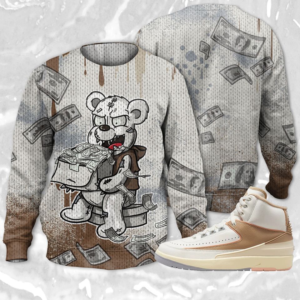 Cash Money 3D Splash Paint Ugly Sweater Match Jordan 2 Craft