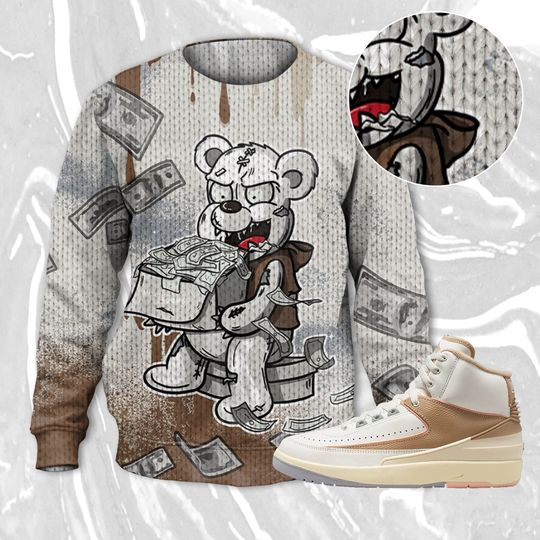 Cash Money 3D Splash Paint Ugly Sweater Match Jordan 2 Craft - Image 7