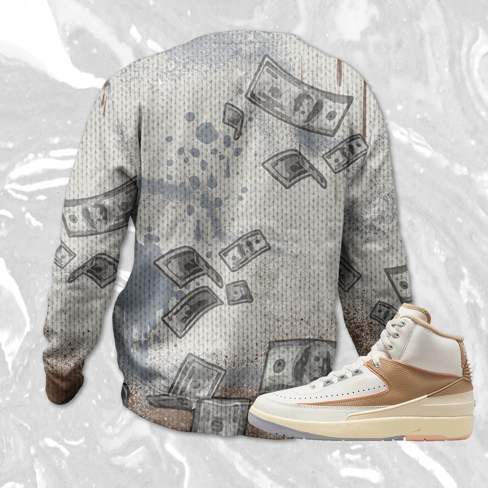 Cash Money 3D Splash Paint Ugly Sweater Match Jordan 2 Craft - Image 3