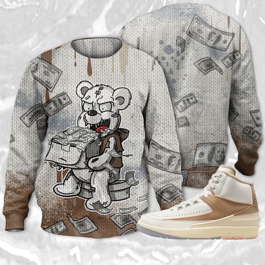 Cash Money 3D Splash Paint Ugly Sweater Match Jordan 2 Craft - Image 6