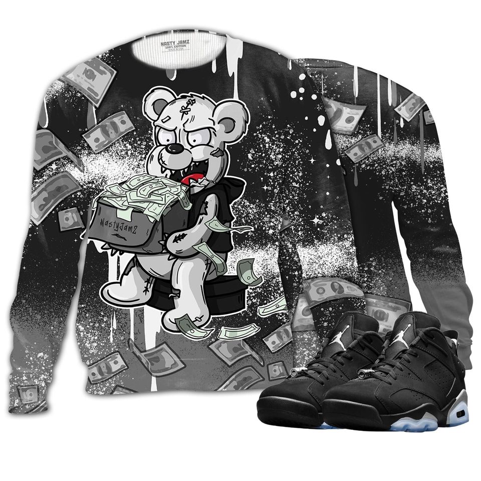Cash Money 3D Splash Paint.Jordan 6 Black Chrome Metallic Silver 3D Sweater