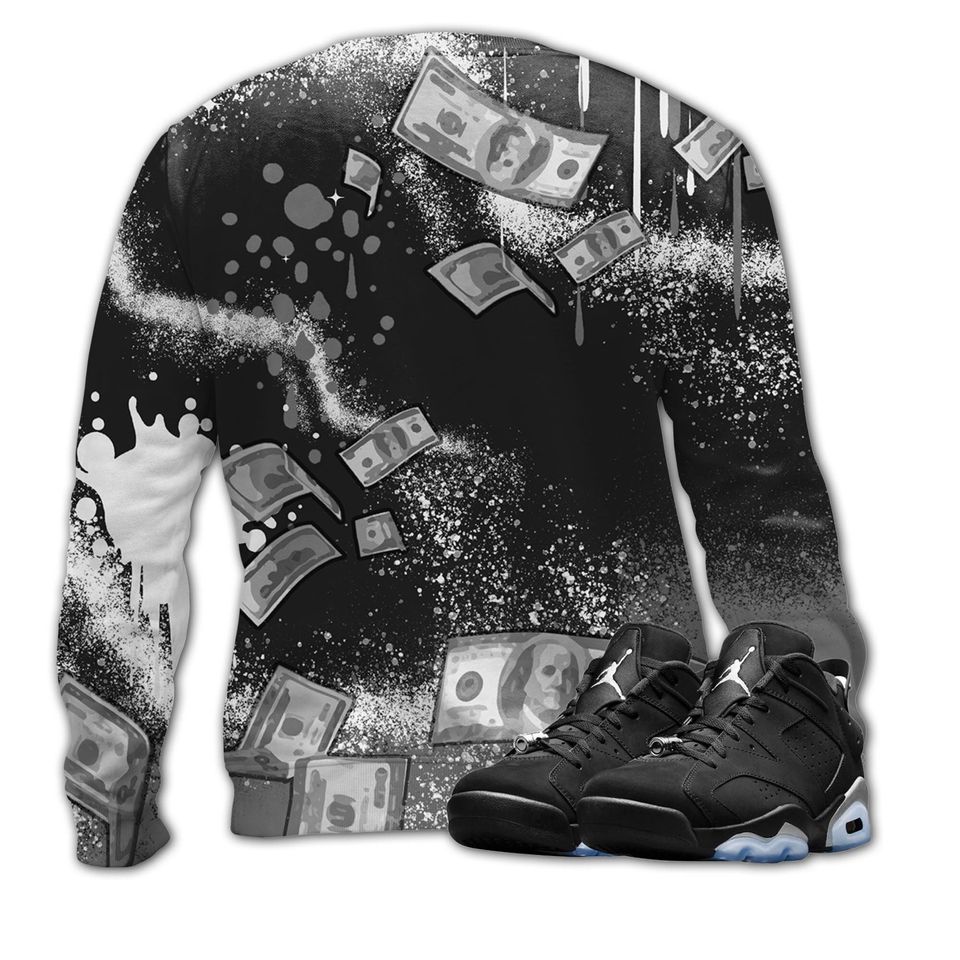 Cash Money 3D Splash Paint.Jordan 6 Black Chrome Metallic Silver 3D Sweater - Image 3