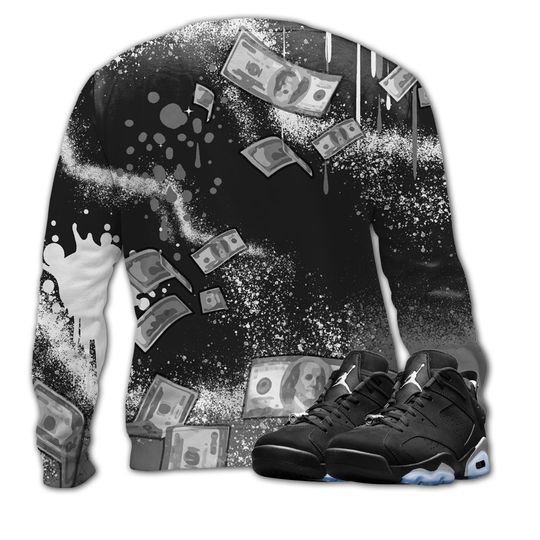 Cash Money 3D Splash Paint.Jordan 6 Black Chrome Metallic Silver 3D Sweater - Image 8