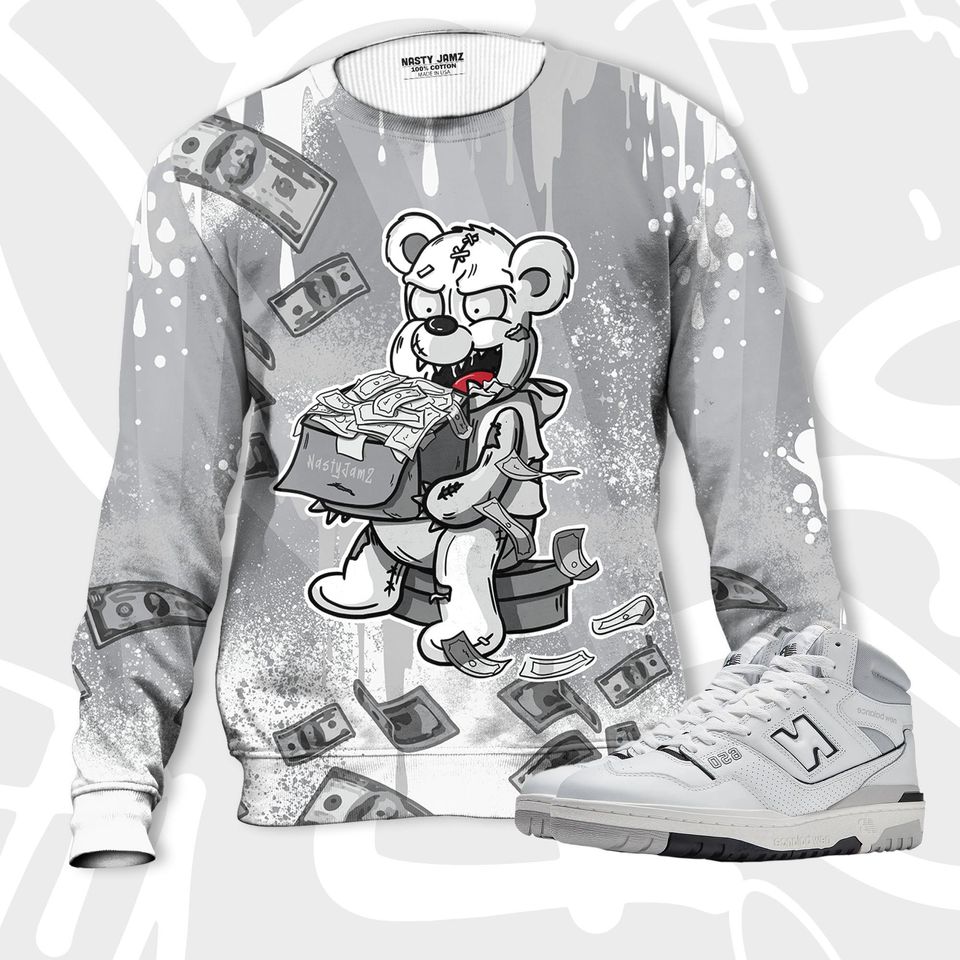 Cash Money 3D Splash Paint.NB 650 White Cloud Gray 3D Sweater