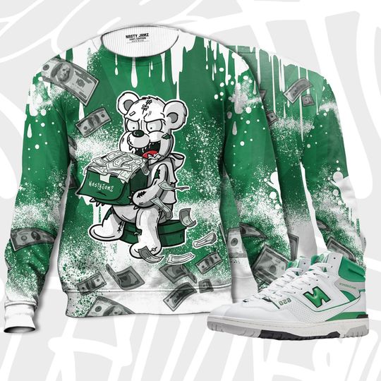 Cash Money 3D Splash Paint.NB 650 White Green 3D Sweater - Image 8