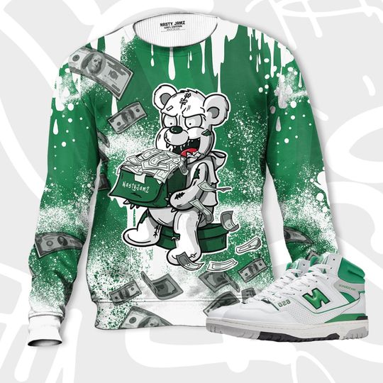 Cash Money 3D Splash Paint.NB 650 White Green 3D Sweater - Image 6