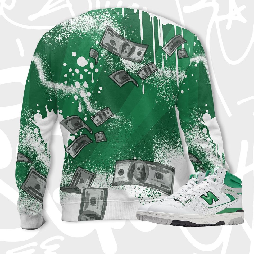 Cash Money 3D Splash Paint.NB 650 White Green 3D Sweater - Image 2