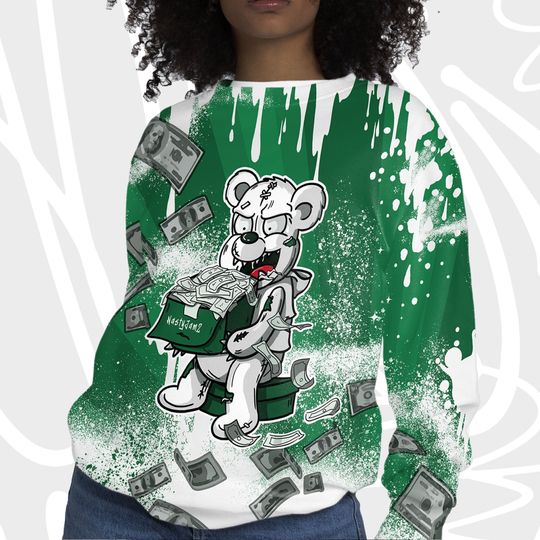 Cash Money 3D Splash Paint.NB 650 White Green 3D Sweater - Image 10