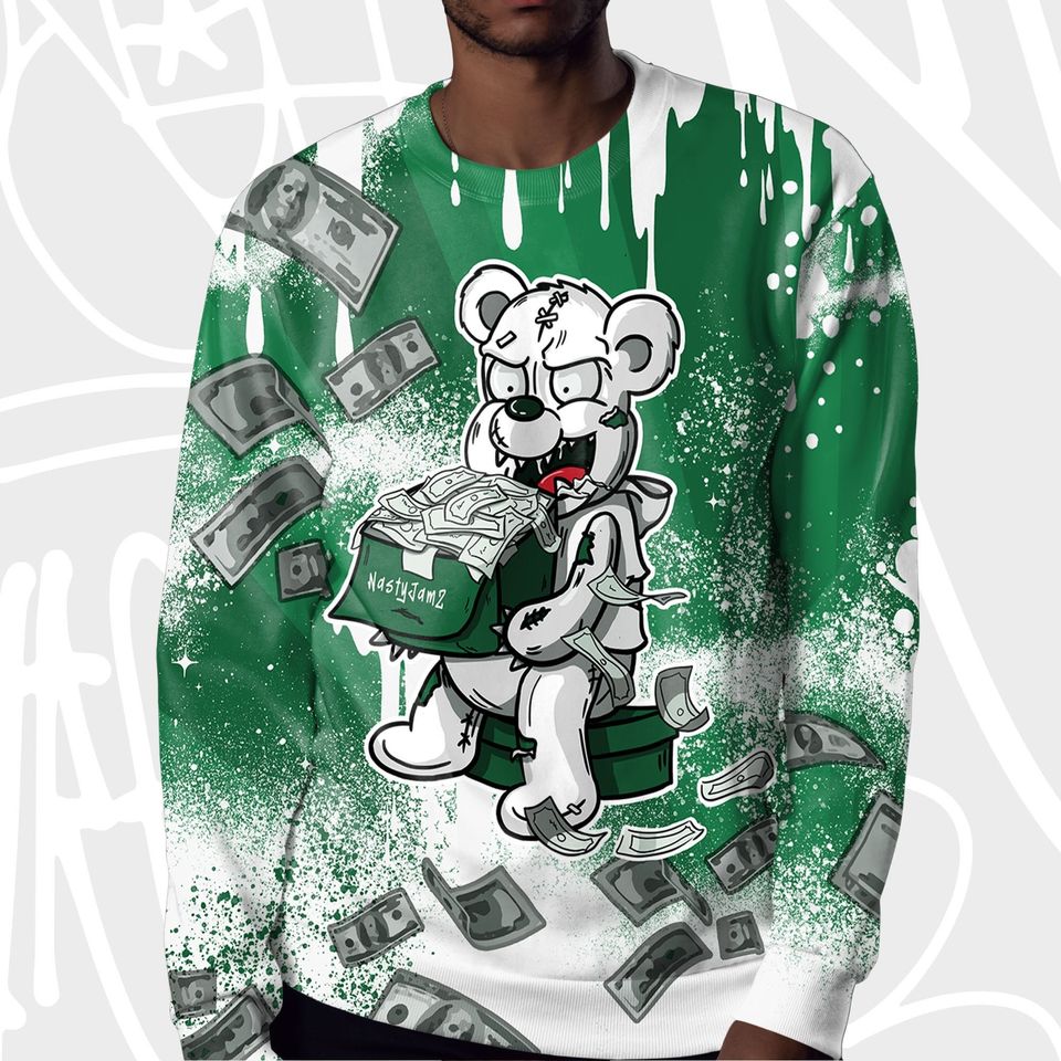 Cash Money 3D Splash Paint.NB 650 White Green 3D Sweater - Image 4