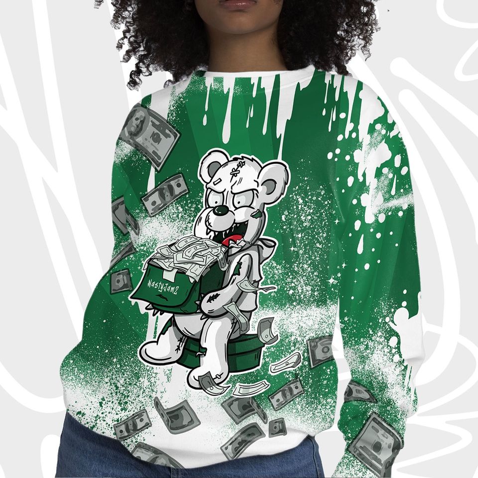 Cash Money 3D Splash Paint.NB 650 White Green 3D Sweater - Image 5