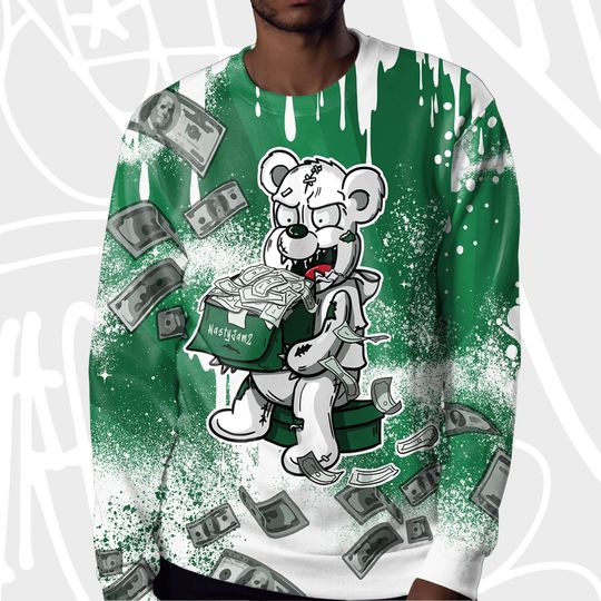 Cash Money 3D Splash Paint.NB 650 White Green 3D Sweater - Image 9