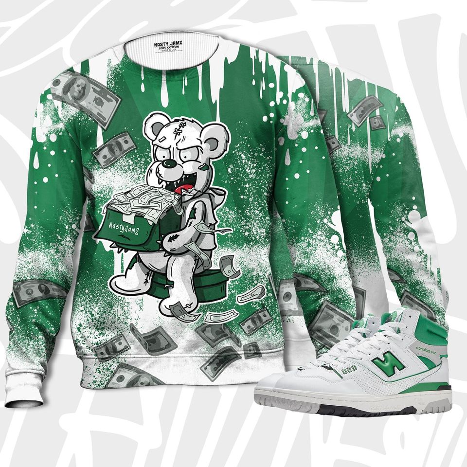 Cash Money 3D Splash Paint.NB 650 White Green 3D Sweater - Image 3