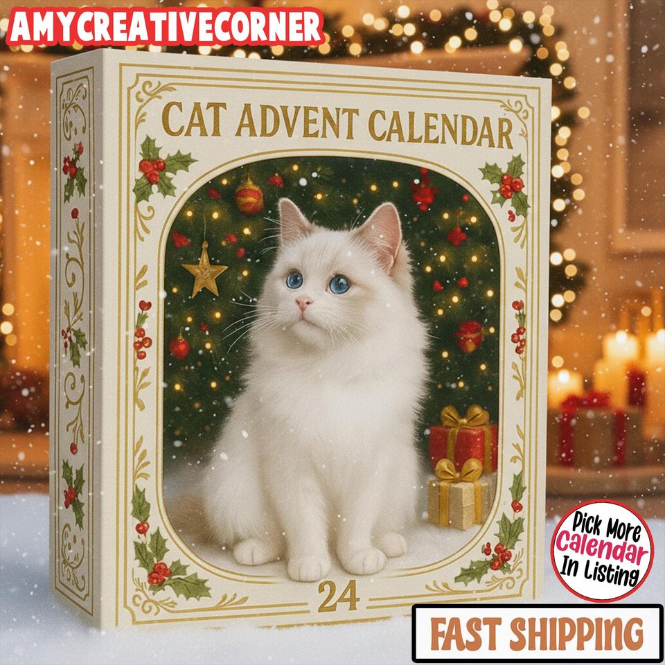 Cat Advent Calendar 2025, 24 Days of Christmas Countdown with Mini Cat Figurines