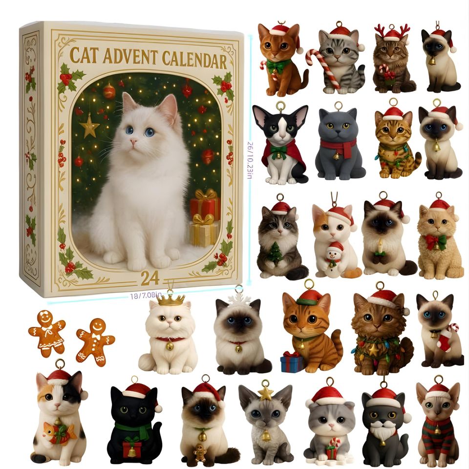 Cat Advent Calendar 2025 Acrylic |24 Cute Cat Figurines |Christmas Countdown Gift For Cat Lovers