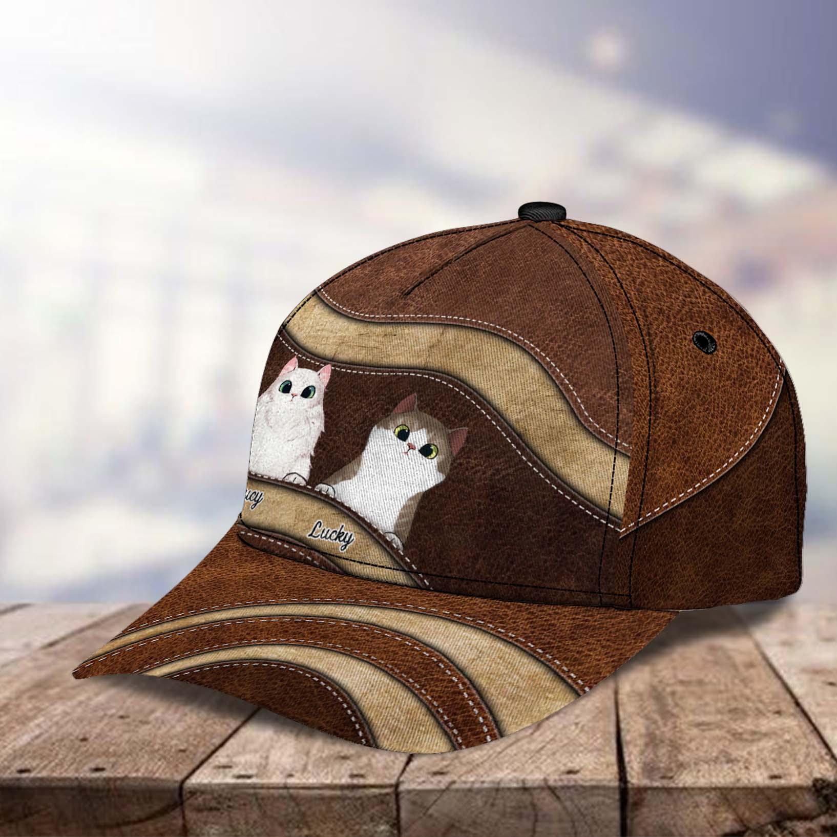 Cat All Brown Wavy Personalized Cap, Personalized Gift for Cat Lovers, Cat Mom, Cat Dad Trucker Hats Custom Hats Gifts For Men & Women