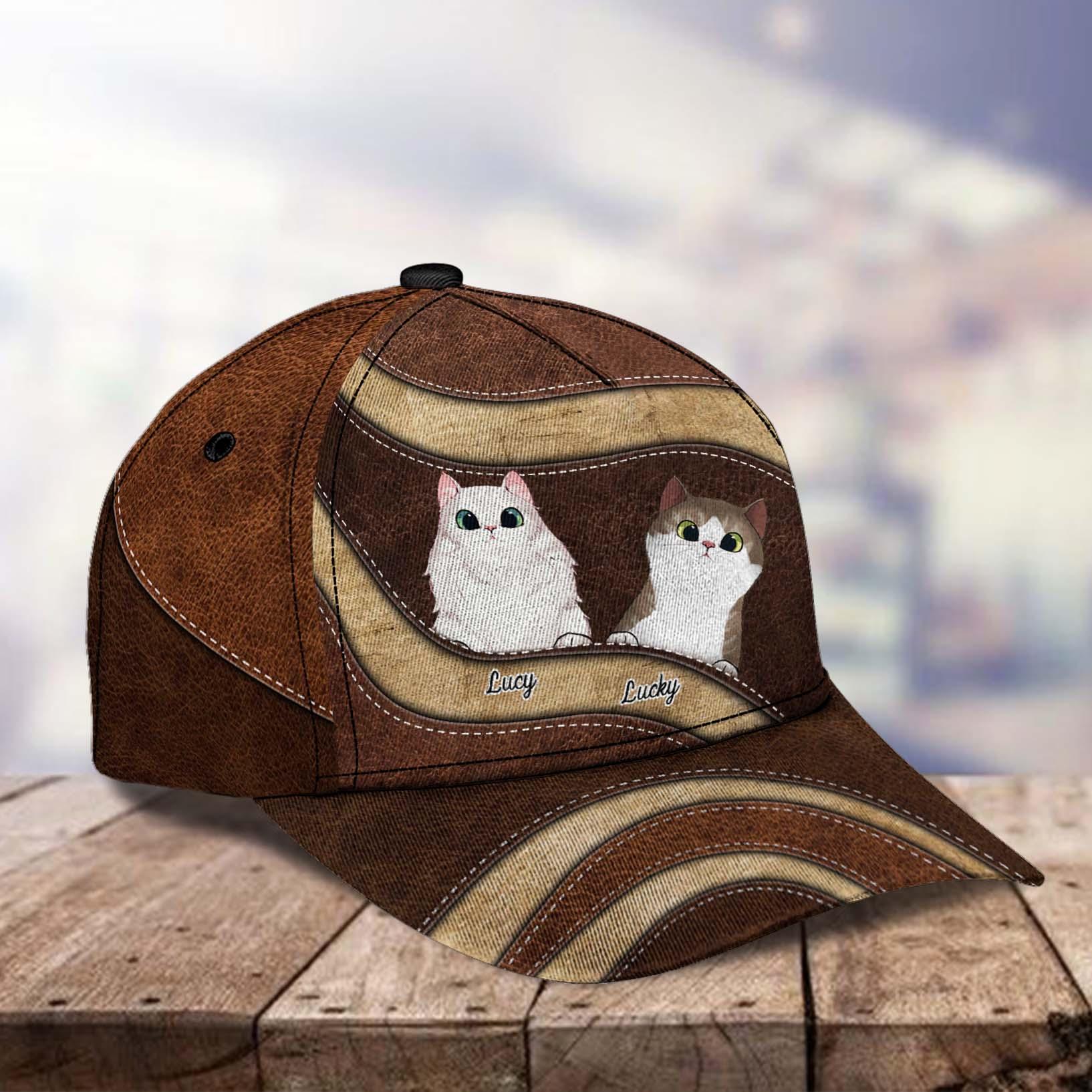 Cat All Brown Wavy Personalized Cap, Personalized Gift for Cat Lovers, Cat Mom, Cat Dad Trucker Hats Custom Hats Gifts For Men & Women