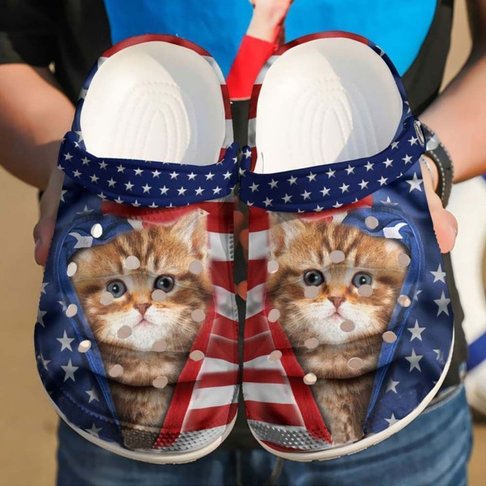 Cat American Flag Printed Gift For Lover Rubber clog Shoes Comfy Footwear