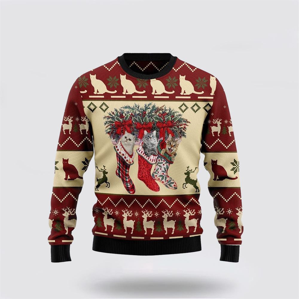 Cat And Sock Xmas Ugly Christmas Sweater Christmas Unisex Sweater Funny Christmas Sweater
