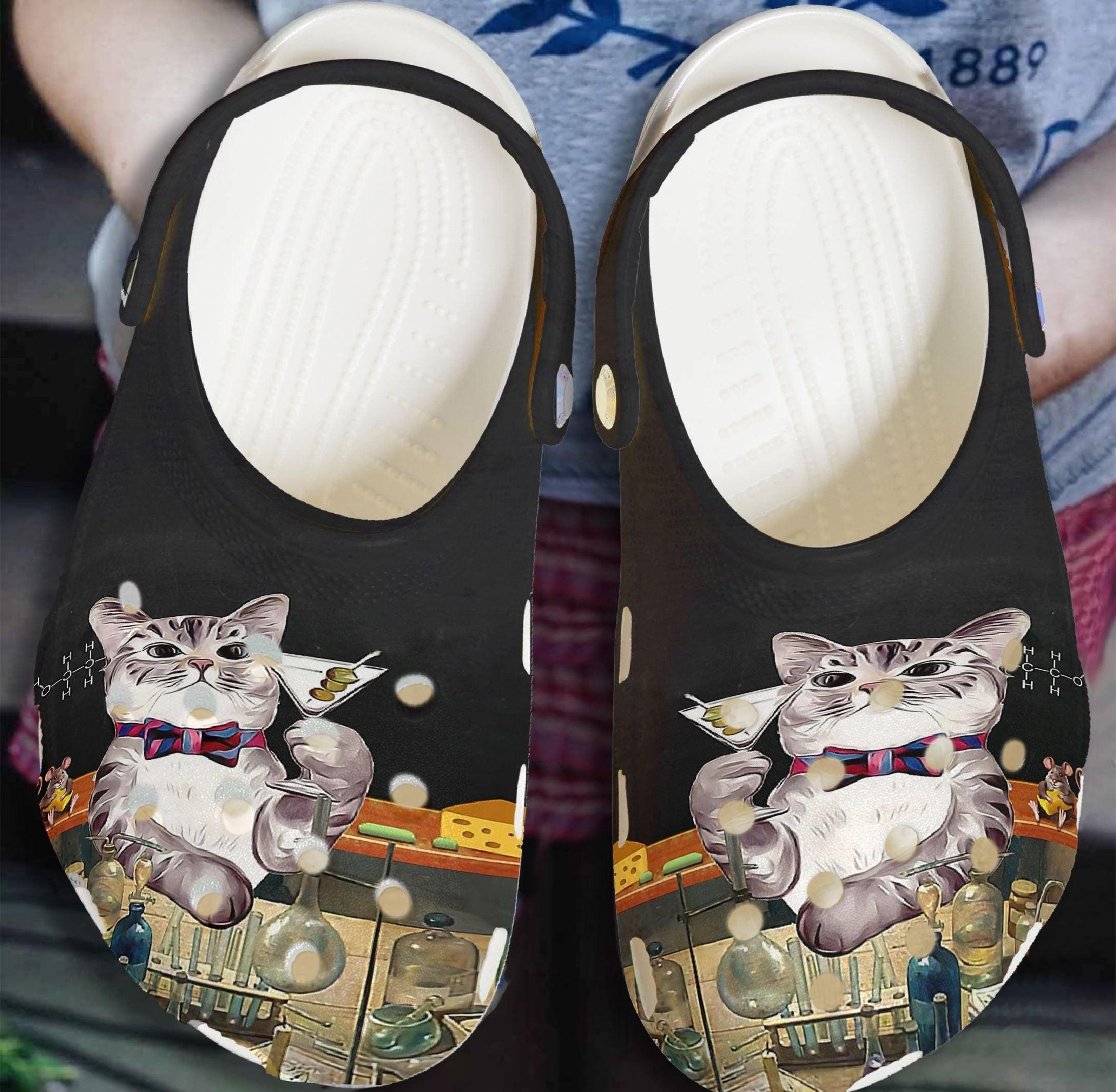 Cat And Wine Shoes - Funny Animal Clog Birthday Gift For Women Men