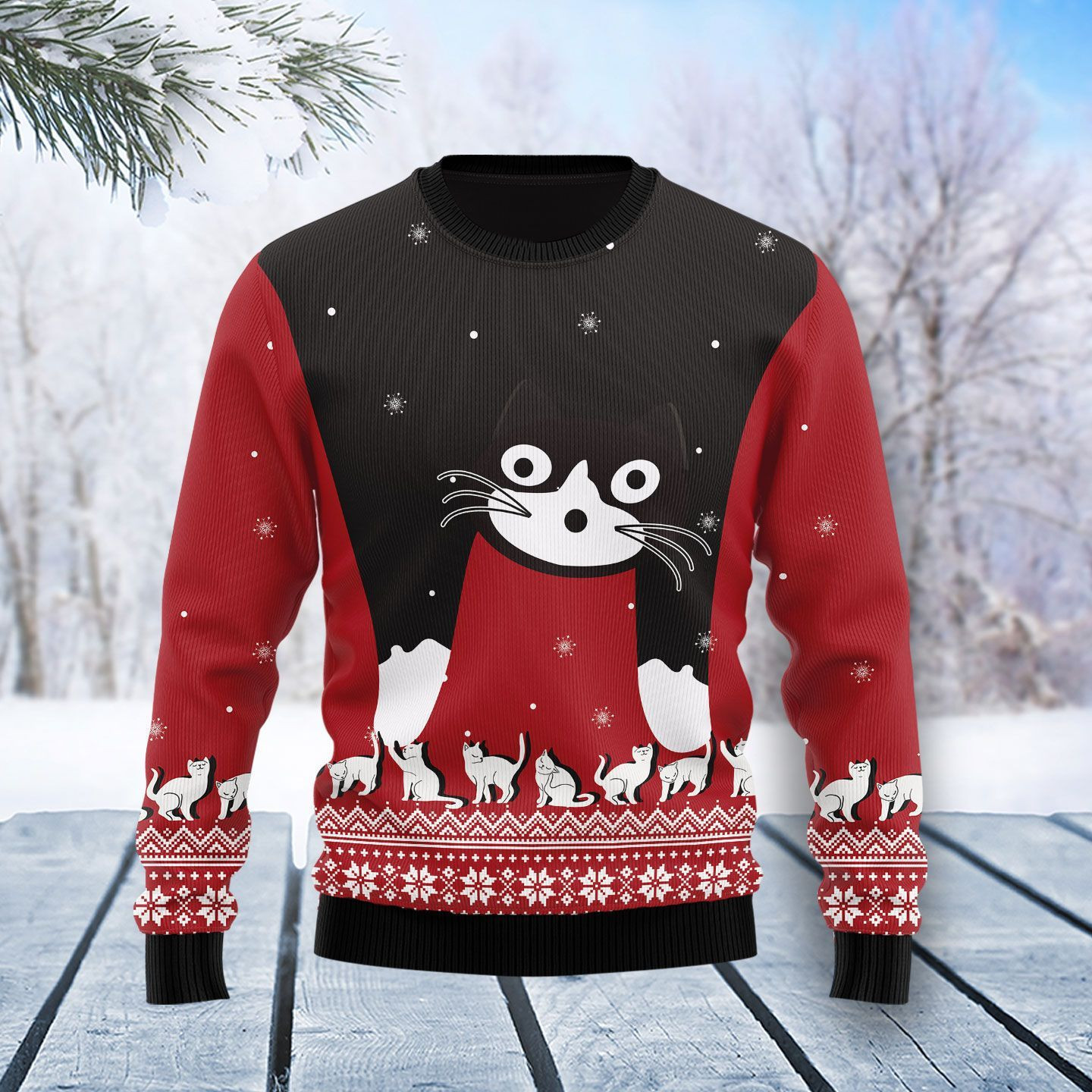 Cat Awesome Ugly Christmas Sweater Adult 3D Funny Matching for family