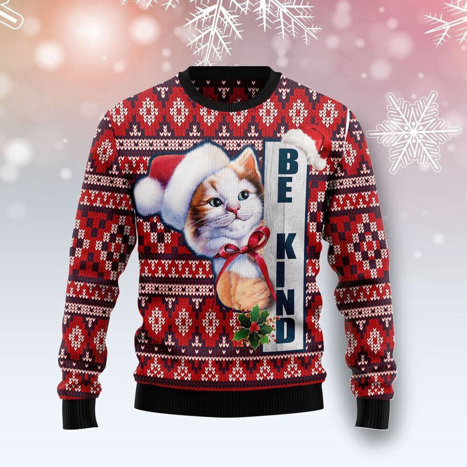 Cat Be Kind Long Sleeve 3d Ugly Christmas Sweater