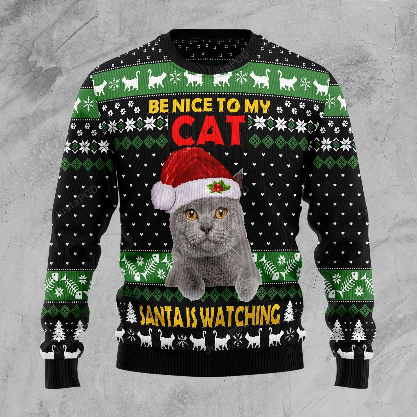 Cat Be Nice Ugly Christmas Sweater Adult 3D Funny Matching for family