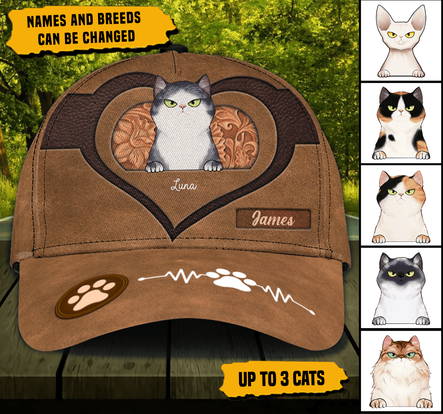 Cat Big Heart Personalized Classic Cap, Personalized Gift for Cat Lovers, Cat Mom, Cat Dad Trucker Hats Custom Hats Gifts For Men & Women