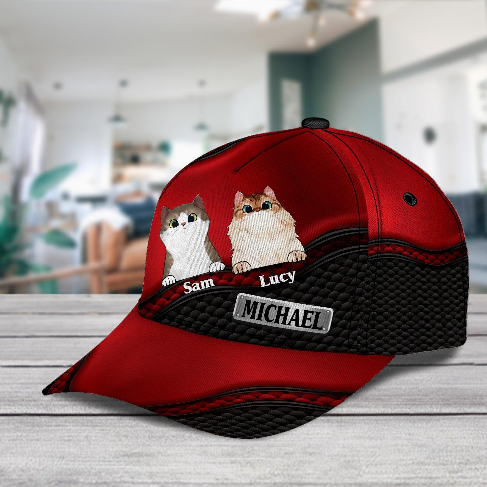 Cat Black And Red Pattern Personalized Classic Cap, Personalized Gift for Cat Lovers, Cat Mom, Cat Dad Trucker Hats Custom Hats Gifts For Men & Women