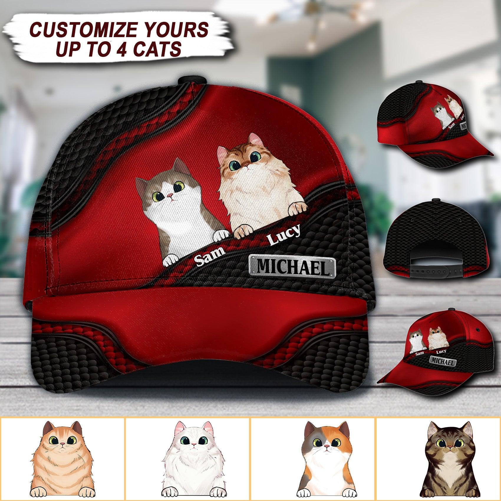 Cat Black And Red Pattern Personalized Classic Cap, Personalized Gift for Cat Lovers, Cat Mom, Cat Dad Trucker Hats Custom Hats Gifts For Men & Women