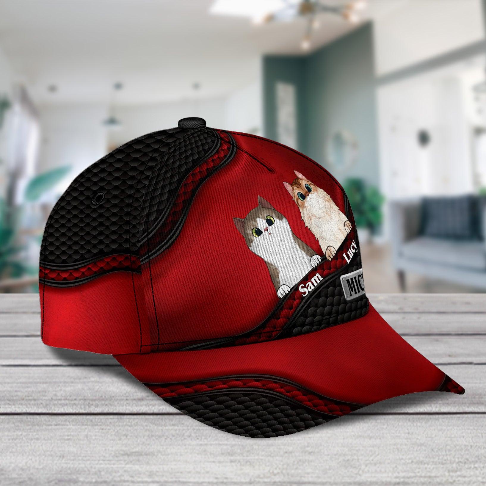 Cat Black And Red Pattern Personalized Classic Cap, Personalized Gift for Cat Lovers, Cat Mom, Cat Dad Trucker Hats Custom Hats Gifts For Men & Women