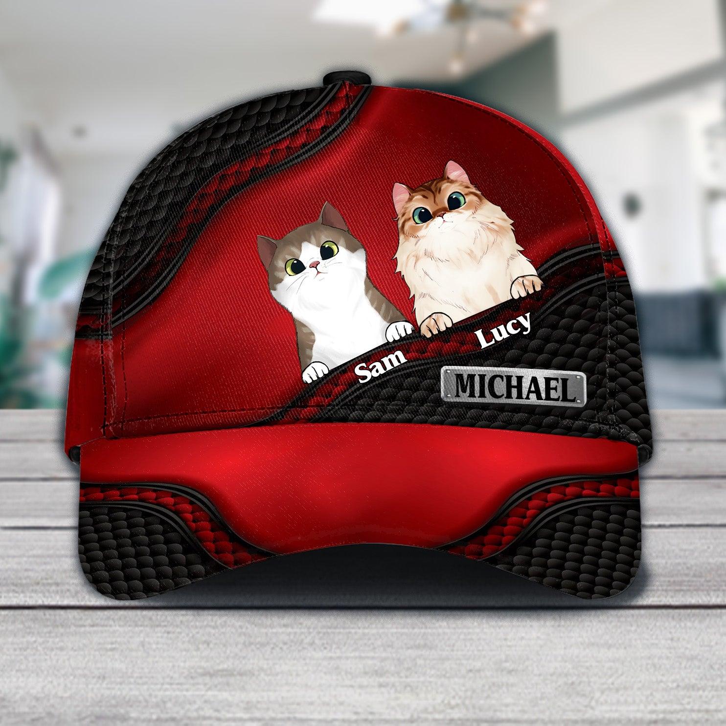 Cat Black And Red Pattern Personalized Classic Cap, Personalized Gift for Cat Lovers, Cat Mom, Cat Dad Trucker Hats Custom Hats Gifts For Men & Women