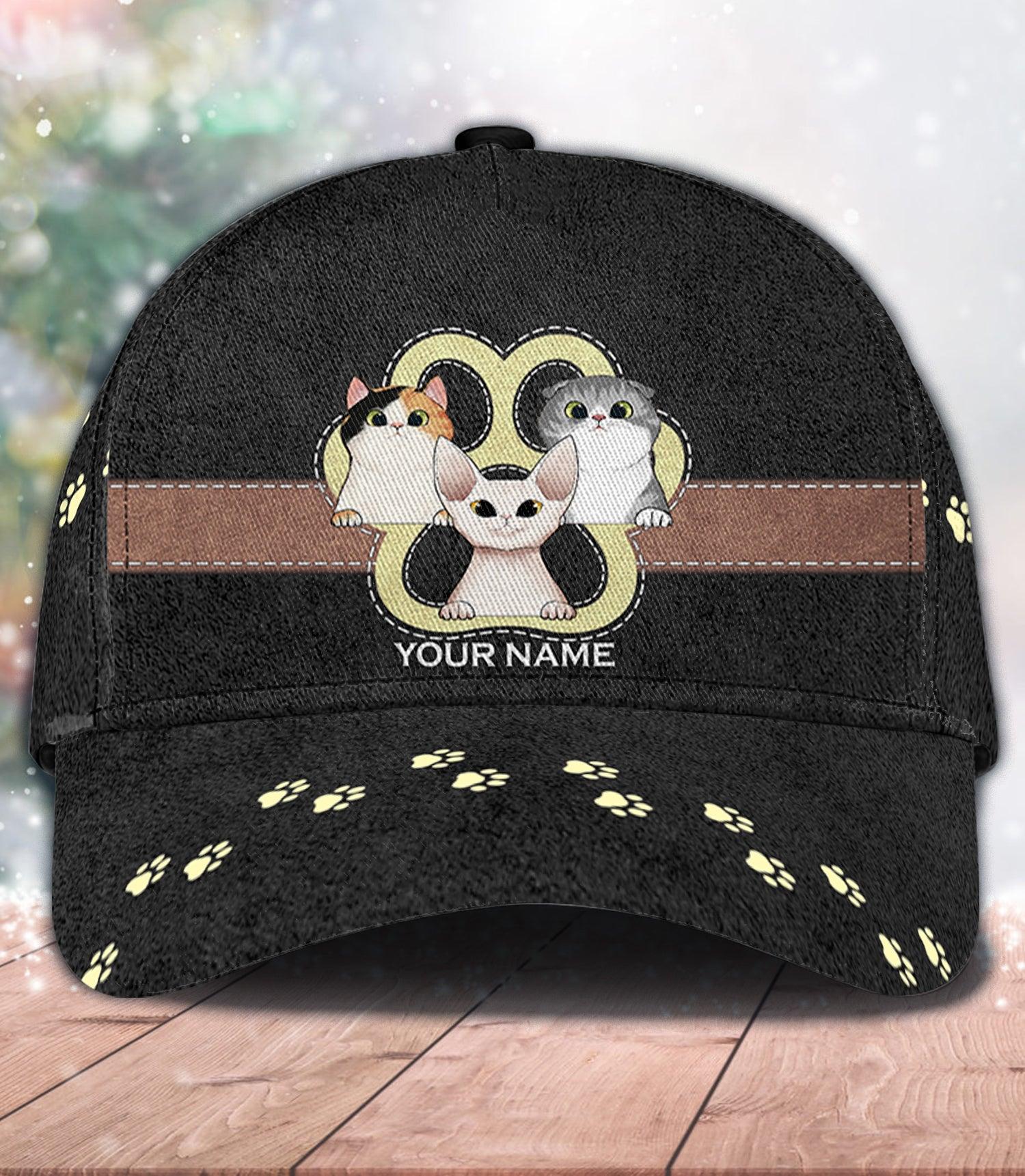 Cat Black And Yellow Big Paw Personalized Classic Cap, Personalized Gift for Cat Lovers, Cat Mom, Cat Dad Trucker Hats Custom Hats Gifts For Men & Women